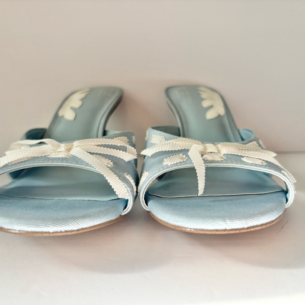 Caelynn Bell x Gianni Bini Meredith White Ribbon Detail Lake Blue Mules Shoes - Picture 6 of 9